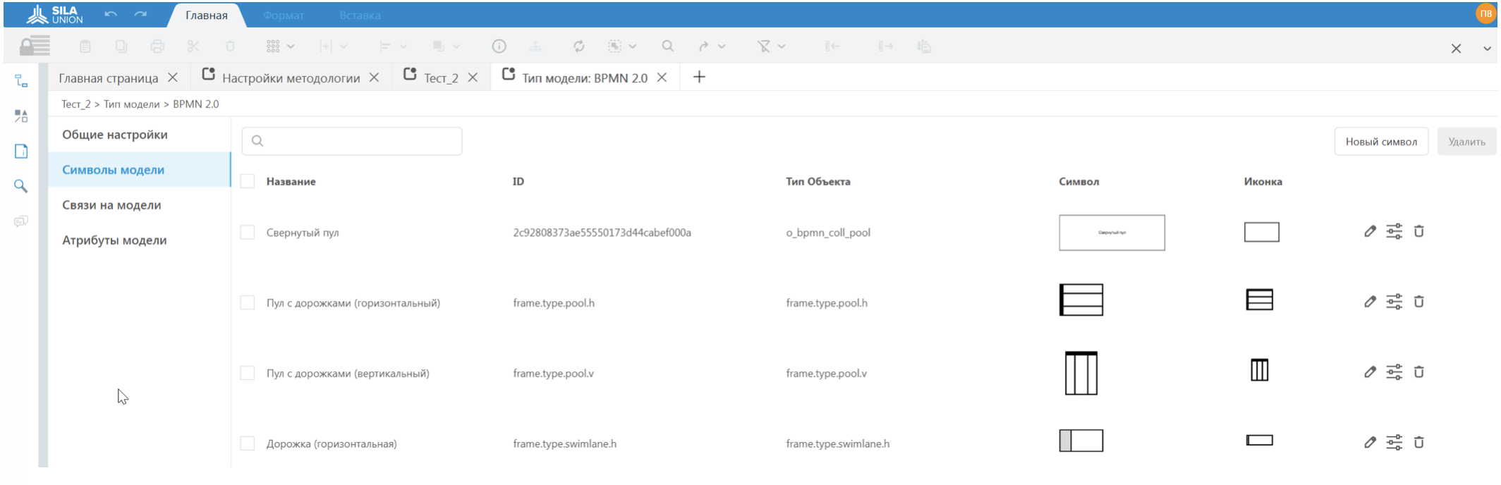 Настройка символов